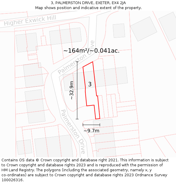3, PALMERSTON DRIVE, EXETER, EX4 2JA: Plot and title map
