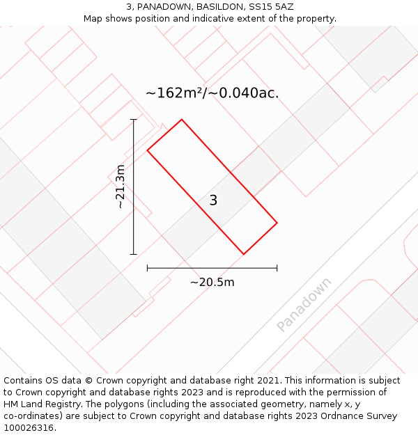 3, PANADOWN, BASILDON, SS15 5AZ: Plot and title map