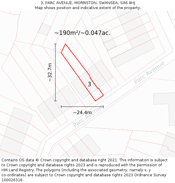 3, PARC AVENUE, MORRISTON, SWANSEA, SA6 8HJ: Plot and title map