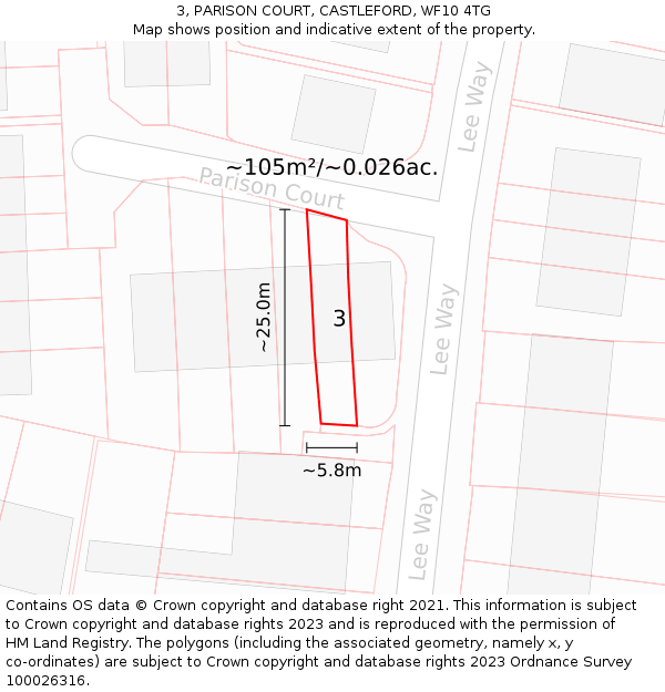 3, PARISON COURT, CASTLEFORD, WF10 4TG: Plot and title map