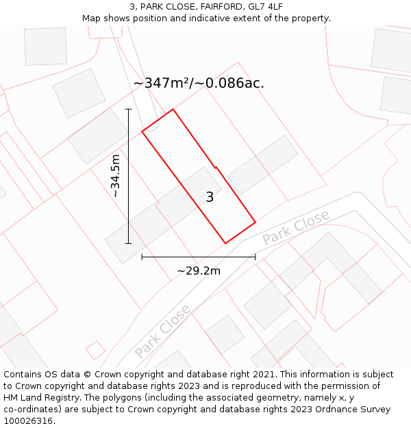 3, PARK CLOSE, FAIRFORD, GL7 4LF: Plot and title map