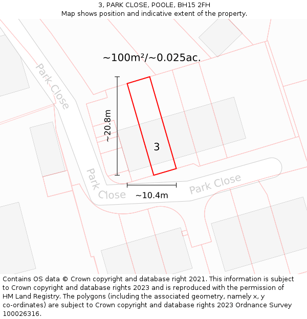 3, PARK CLOSE, POOLE, BH15 2FH: Plot and title map