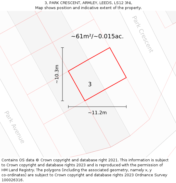 3, PARK CRESCENT, ARMLEY, LEEDS, LS12 3NL: Plot and title map