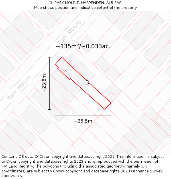 3, PARK MOUNT, HARPENDEN, AL5 3AS: Plot and title map