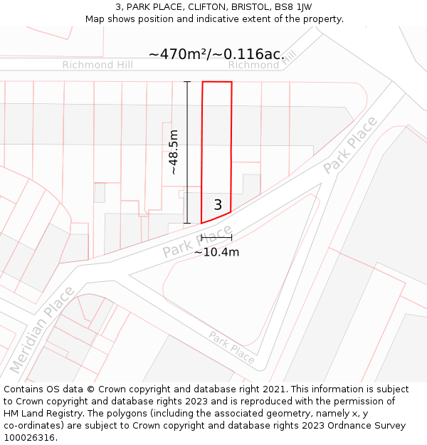 3, PARK PLACE, CLIFTON, BRISTOL, BS8 1JW: Plot and title map
