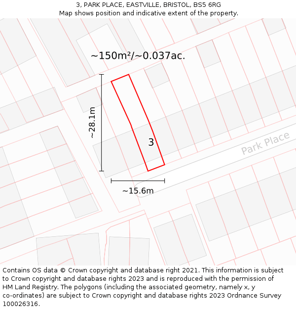3, PARK PLACE, EASTVILLE, BRISTOL, BS5 6RG: Plot and title map