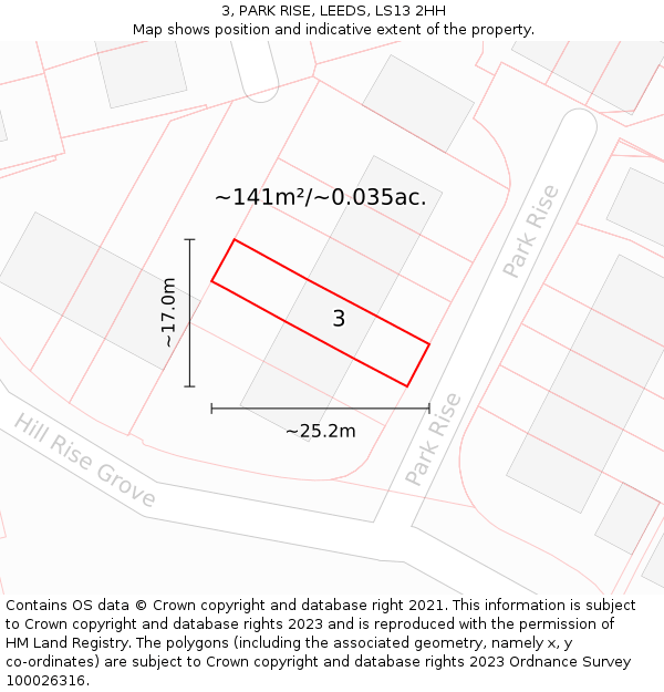 3, PARK RISE, LEEDS, LS13 2HH: Plot and title map