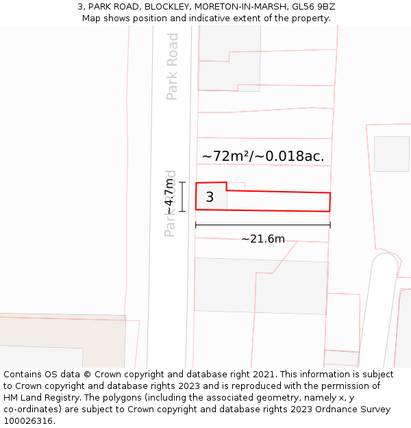 3, PARK ROAD, BLOCKLEY, MORETON-IN-MARSH, GL56 9BZ: Plot and title map