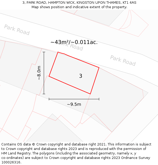 3, PARK ROAD, HAMPTON WICK, KINGSTON UPON THAMES, KT1 4AS: Plot and title map