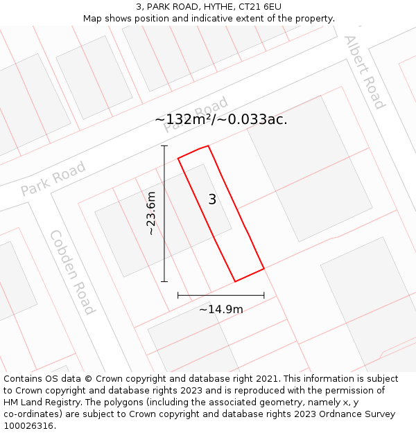 3, PARK ROAD, HYTHE, CT21 6EU: Plot and title map
