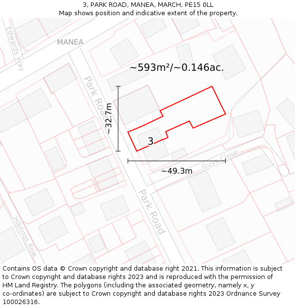 3, PARK ROAD, MANEA, MARCH, PE15 0LL: Plot and title map