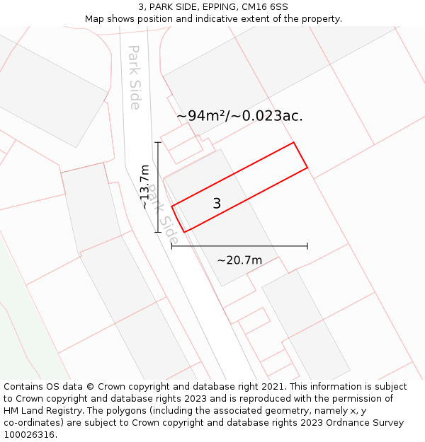 3, PARK SIDE, EPPING, CM16 6SS: Plot and title map