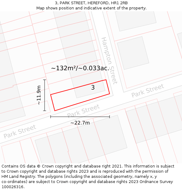 3, PARK STREET, HEREFORD, HR1 2RB: Plot and title map
