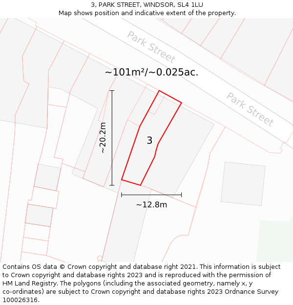 3, PARK STREET, WINDSOR, SL4 1LU: Plot and title map