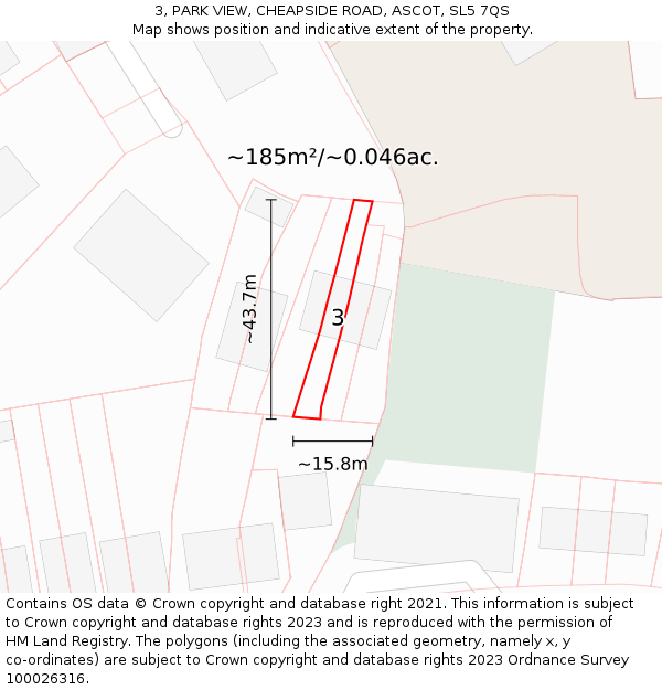 3, PARK VIEW, CHEAPSIDE ROAD, ASCOT, SL5 7QS: Plot and title map
