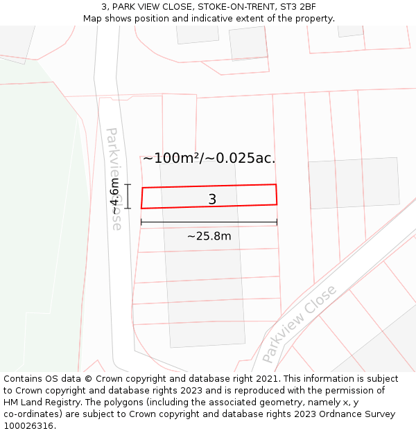 3, PARK VIEW CLOSE, STOKE-ON-TRENT, ST3 2BF: Plot and title map