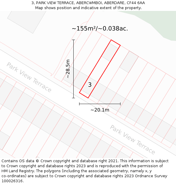 3, PARK VIEW TERRACE, ABERCWMBOI, ABERDARE, CF44 6AA: Plot and title map