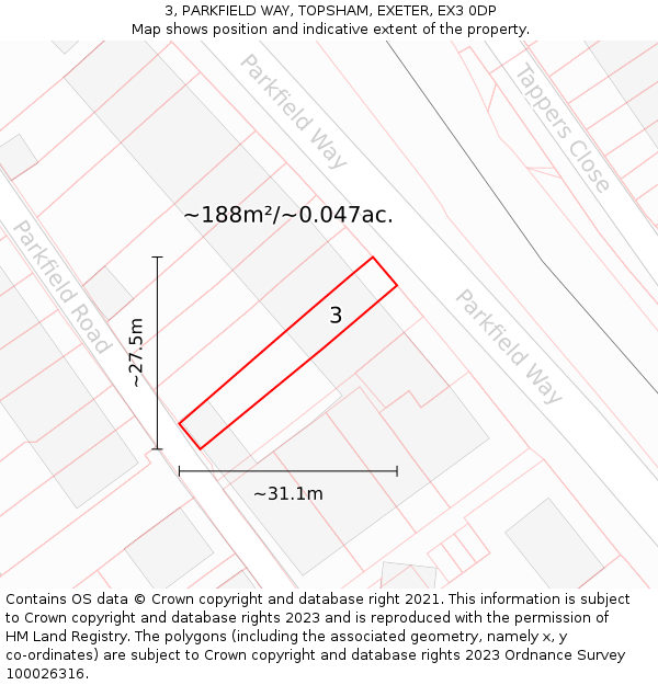 3, PARKFIELD WAY, TOPSHAM, EXETER, EX3 0DP: Plot and title map