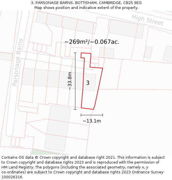 3, PARSONAGE BARNS, BOTTISHAM, CAMBRIDGE, CB25 9EG: Plot and title map