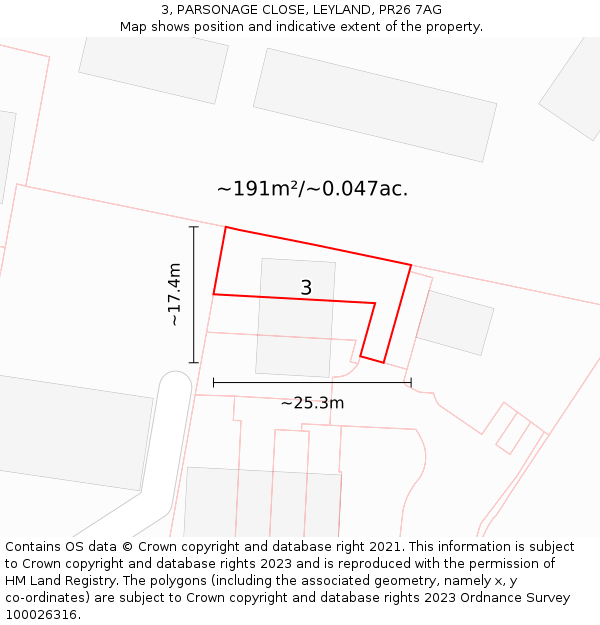 3, PARSONAGE CLOSE, LEYLAND, PR26 7AG: Plot and title map