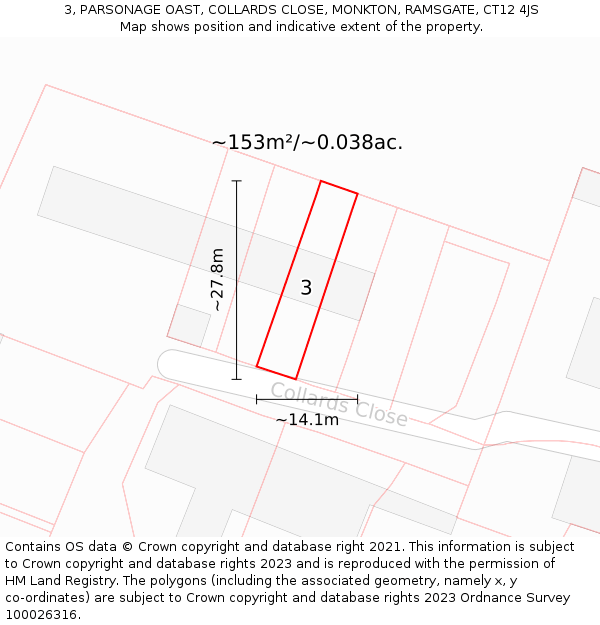 3, PARSONAGE OAST, COLLARDS CLOSE, MONKTON, RAMSGATE, CT12 4JS: Plot and title map