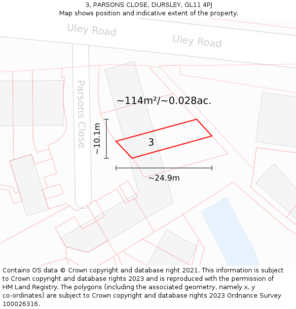 3, PARSONS CLOSE, DURSLEY, GL11 4PJ: Plot and title map