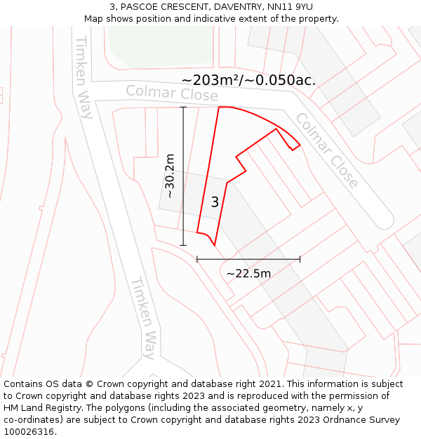 3, PASCOE CRESCENT, DAVENTRY, NN11 9YU: Plot and title map