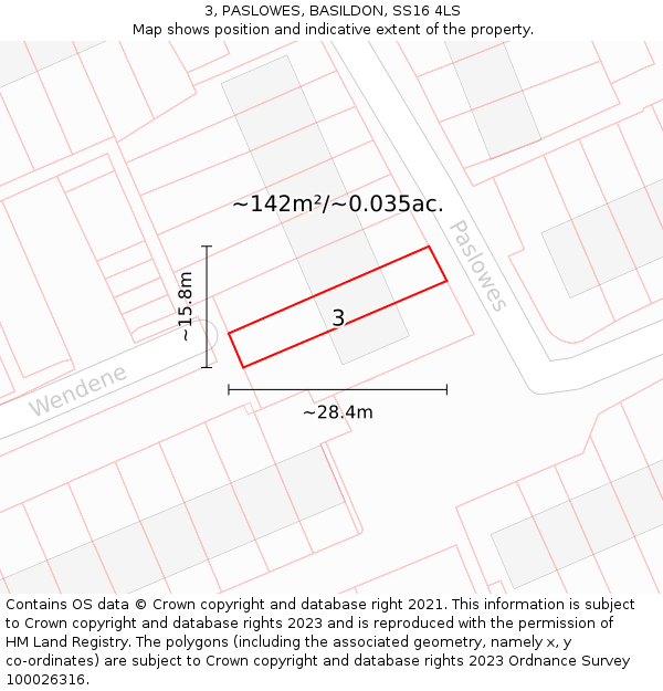 3, PASLOWES, BASILDON, SS16 4LS: Plot and title map