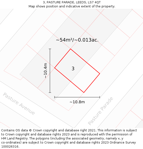 3, PASTURE PARADE, LEEDS, LS7 4QT: Plot and title map