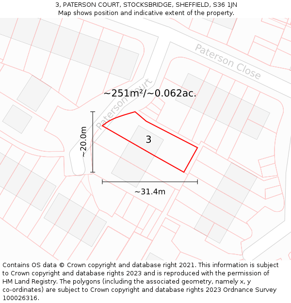 3, PATERSON COURT, STOCKSBRIDGE, SHEFFIELD, S36 1JN: Plot and title map