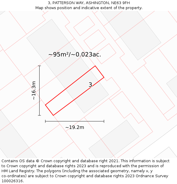 3, PATTERSON WAY, ASHINGTON, NE63 9FH: Plot and title map