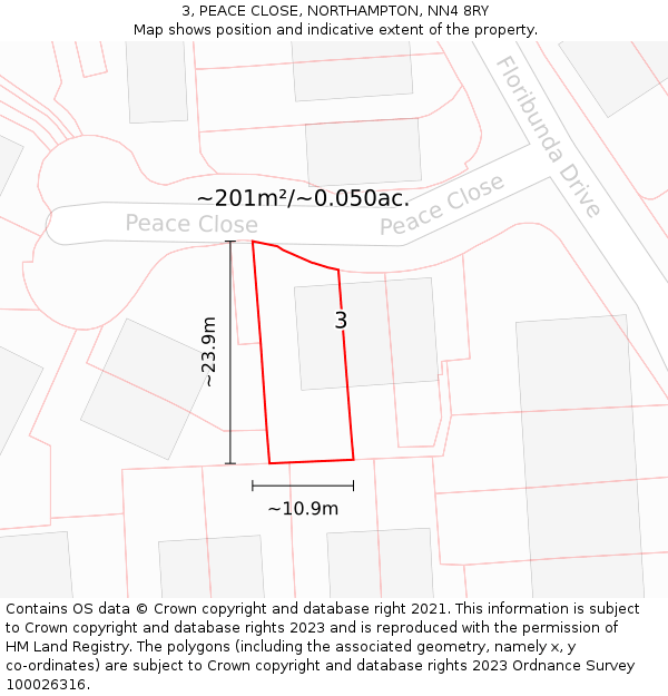 3, PEACE CLOSE, NORTHAMPTON, NN4 8RY: Plot and title map