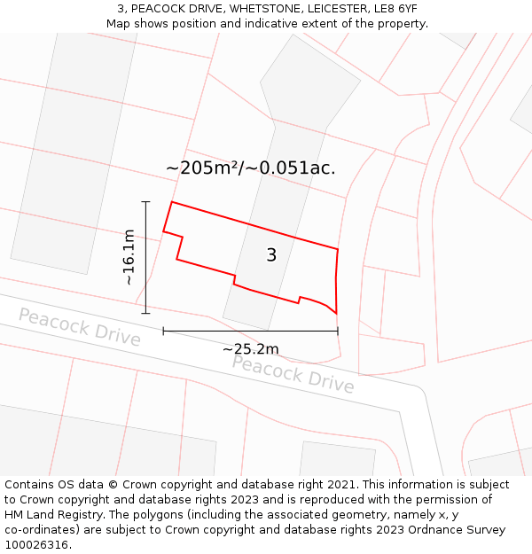 3, PEACOCK DRIVE, WHETSTONE, LEICESTER, LE8 6YF: Plot and title map