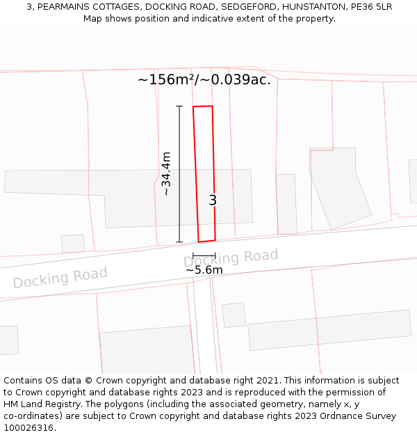 3, PEARMAINS COTTAGES, DOCKING ROAD, SEDGEFORD, HUNSTANTON, PE36 5LR: Plot and title map
