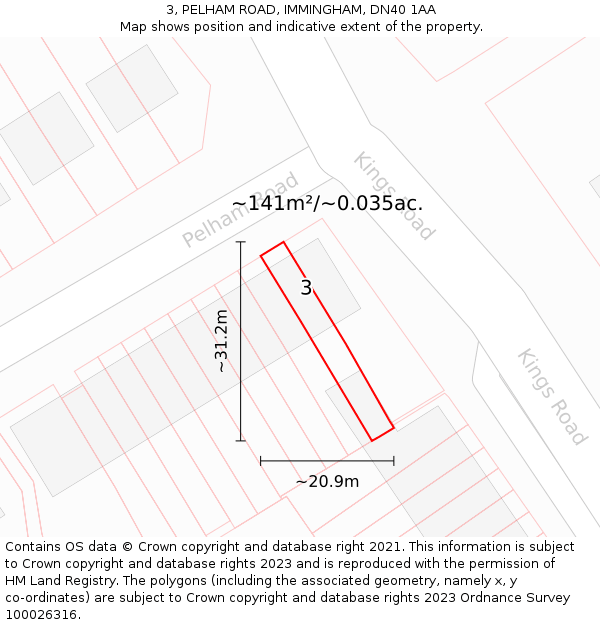 3, PELHAM ROAD, IMMINGHAM, DN40 1AA: Plot and title map