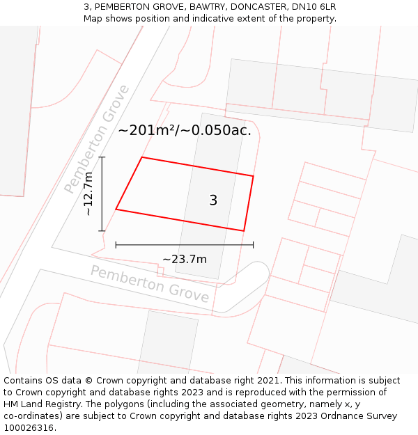 3, PEMBERTON GROVE, BAWTRY, DONCASTER, DN10 6LR: Plot and title map