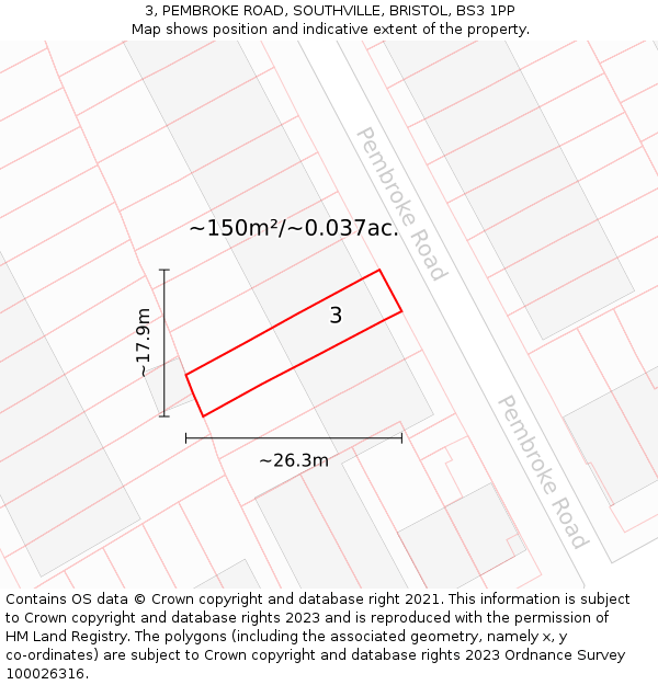 3, PEMBROKE ROAD, SOUTHVILLE, BRISTOL, BS3 1PP: Plot and title map