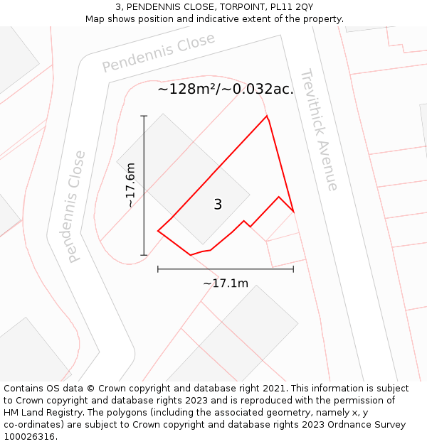 3, PENDENNIS CLOSE, TORPOINT, PL11 2QY: Plot and title map