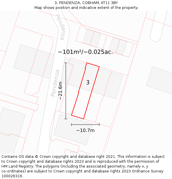 3, PENDENZA, COBHAM, KT11 3BY: Plot and title map