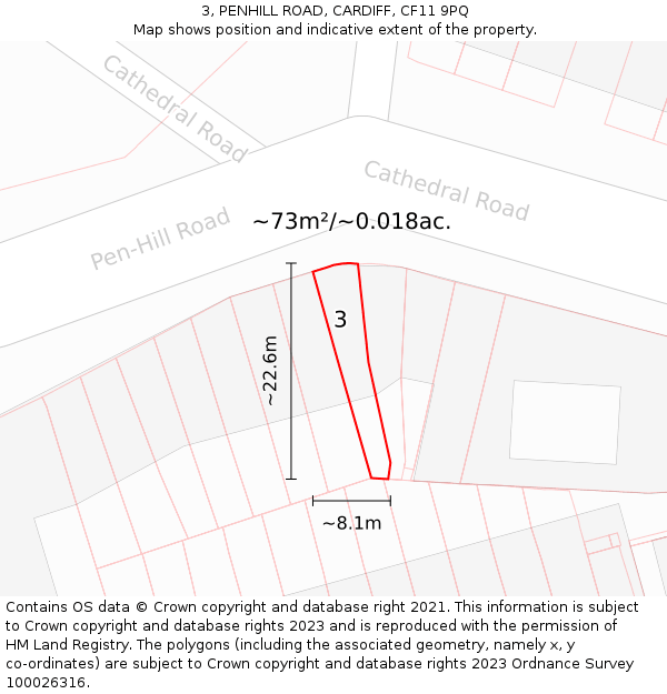 3, PENHILL ROAD, CARDIFF, CF11 9PQ: Plot and title map