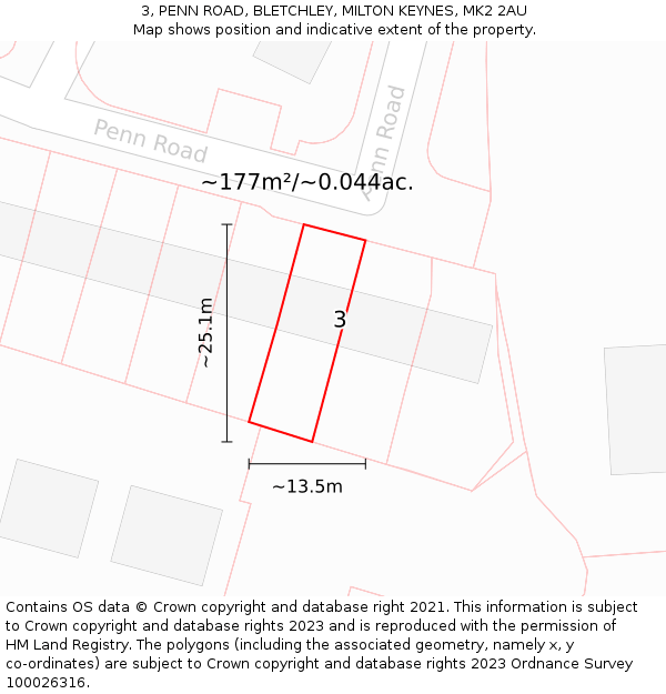 3, PENN ROAD, BLETCHLEY, MILTON KEYNES, MK2 2AU: Plot and title map