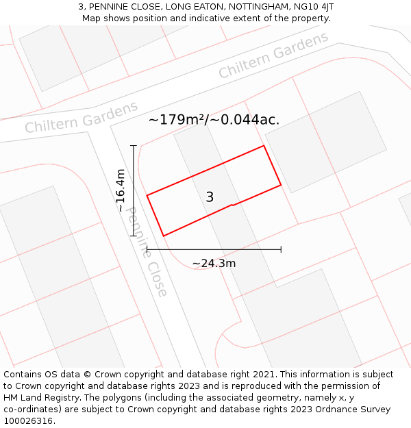3, PENNINE CLOSE, LONG EATON, NOTTINGHAM, NG10 4JT: Plot and title map