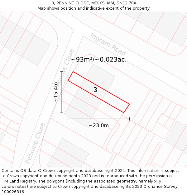 3, PENNINE CLOSE, MELKSHAM, SN12 7RX: Plot and title map