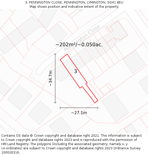 3, PENNINGTON CLOSE, PENNINGTON, LYMINGTON, SO41 8EU: Plot and title map