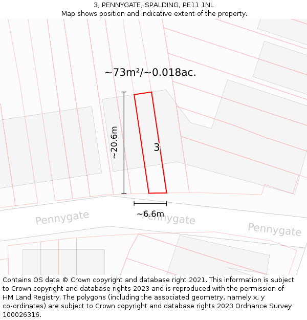 3, PENNYGATE, SPALDING, PE11 1NL: Plot and title map