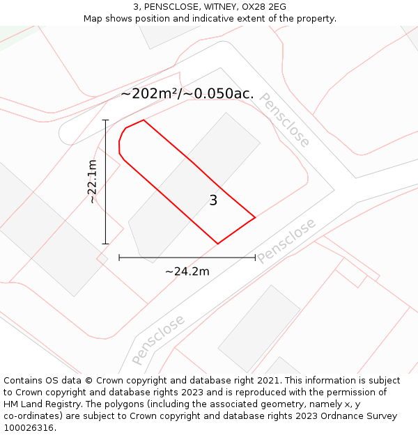 3, PENSCLOSE, WITNEY, OX28 2EG: Plot and title map
