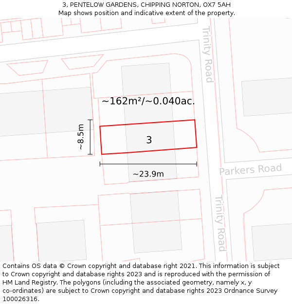 3, PENTELOW GARDENS, CHIPPING NORTON, OX7 5AH: Plot and title map