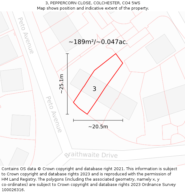 3, PEPPERCORN CLOSE, COLCHESTER, CO4 5WS: Plot and title map