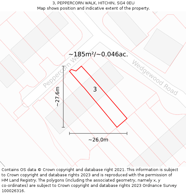 3, PEPPERCORN WALK, HITCHIN, SG4 0EU: Plot and title map