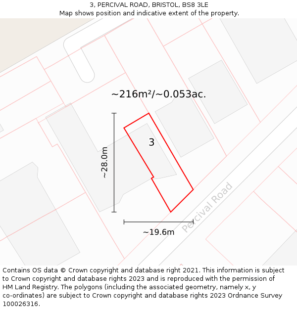 3, PERCIVAL ROAD, BRISTOL, BS8 3LE: Plot and title map